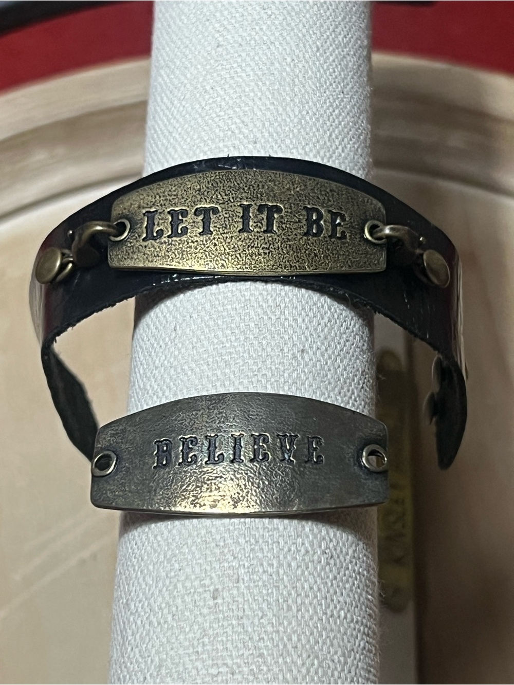 Leather Inspiration Bracelet Set in Black with Antique Brass Plates